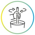 stir before use icon, mix hand, arrows spin, preliminary stirring, thin line symbol